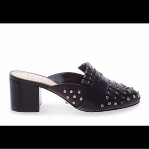 Schutz Black Studded Leather Mules